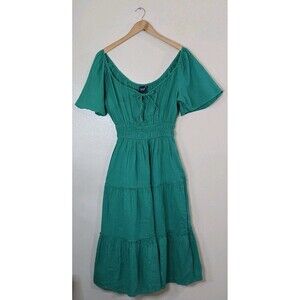 Gap Crinkle Gauze Tiered Midi Dress Size Small Green Smocked Cottagecore Boho